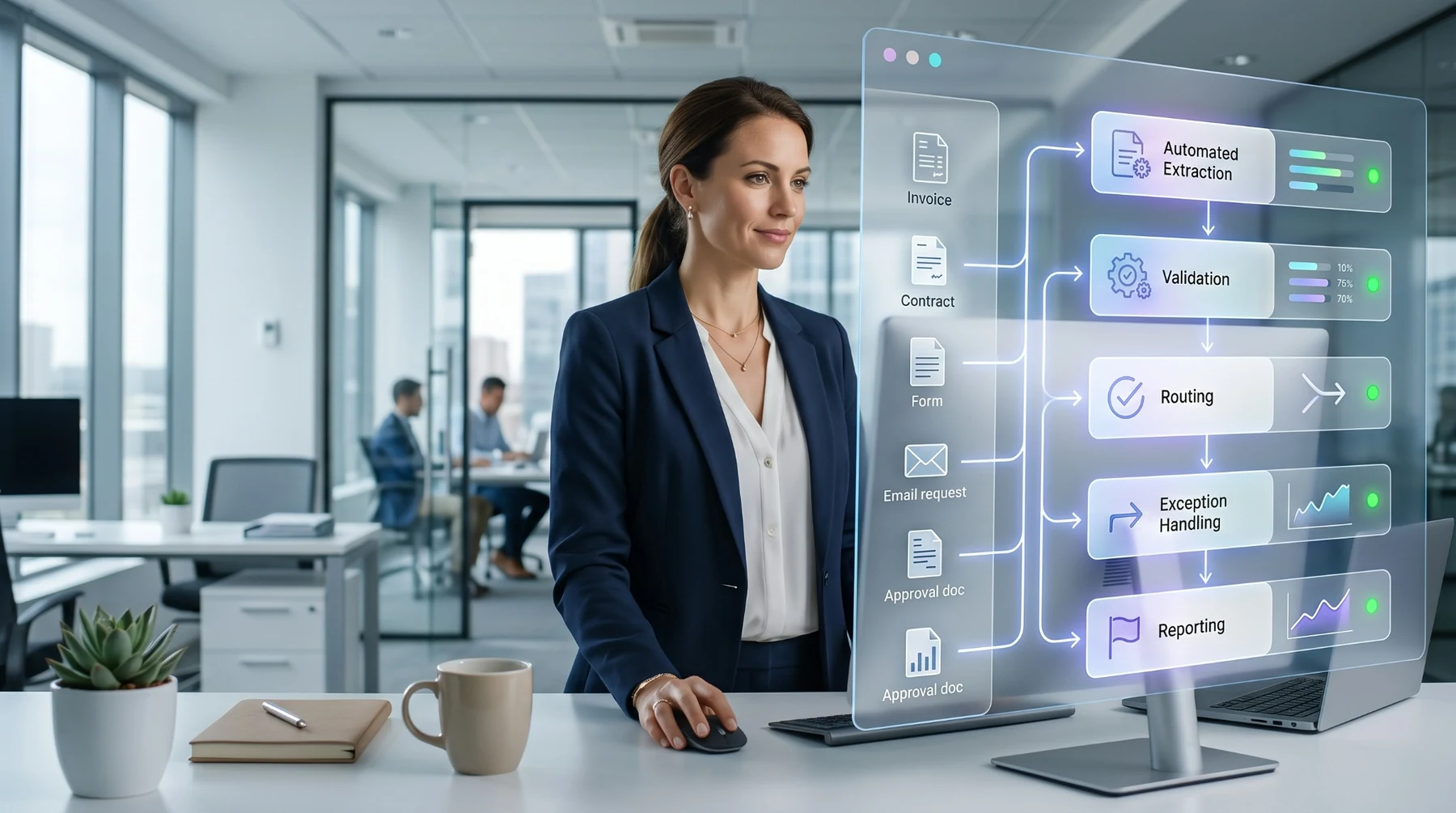 AI workflow automation for invoices, contracts, forms, email requests, validation, routing and reporting